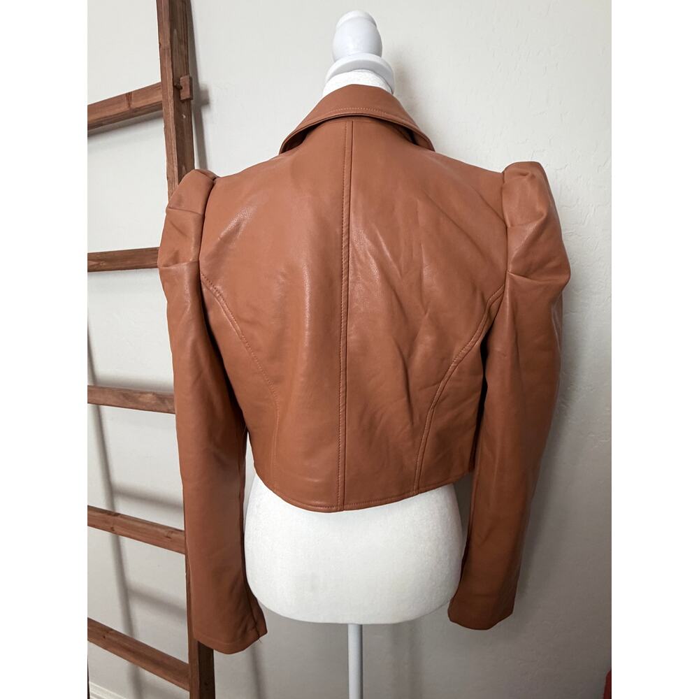 Azalea Wang Cropped Faux Leather Jacket – Puff Sleeve – Brown – Size Med - Picture 2 of 6